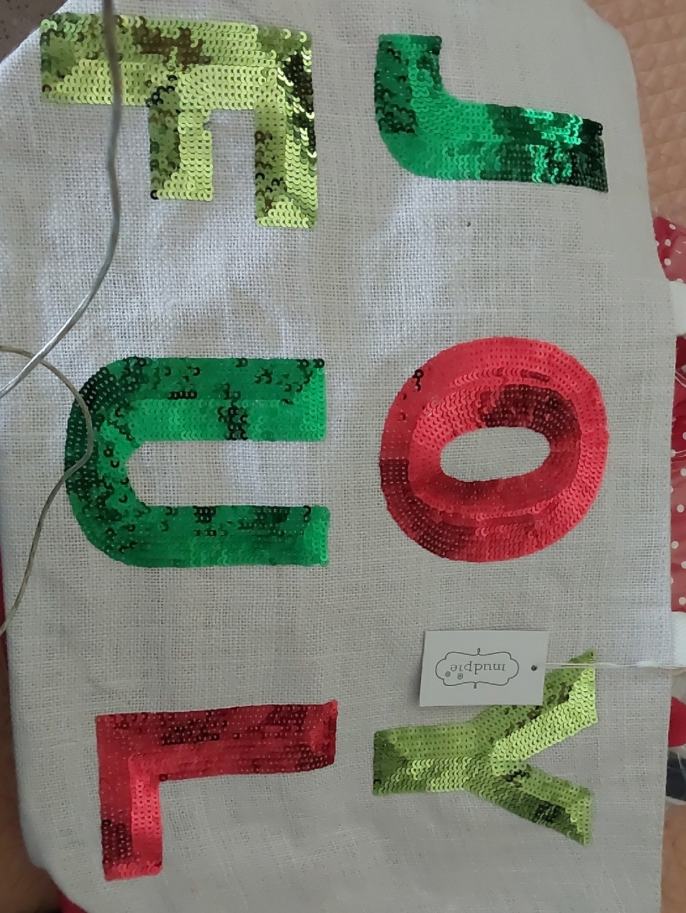 Indigo Sequin JOYFUL Tote Bag - Green & Red
